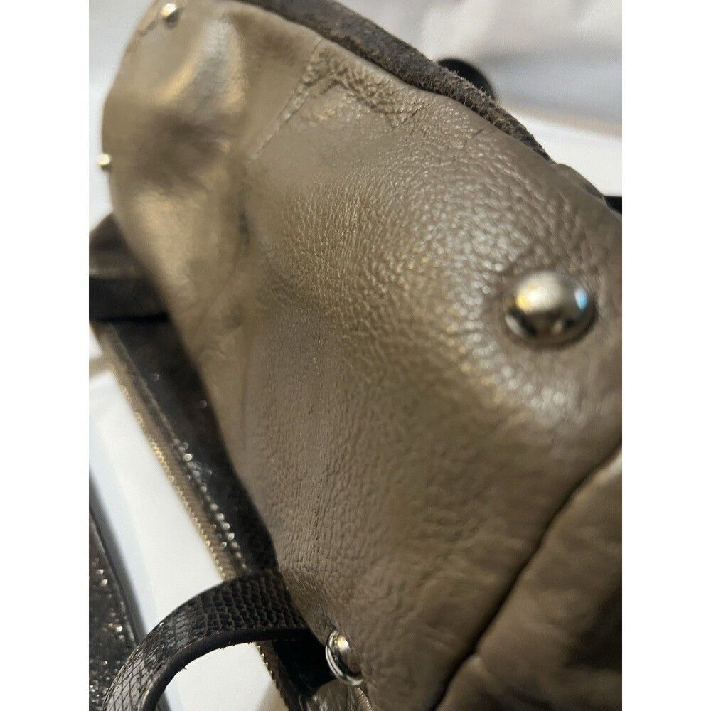 B. Makowsky Brown Animal Print Satchel with Silver Zipper Accents for Women - Picture 3 of 12